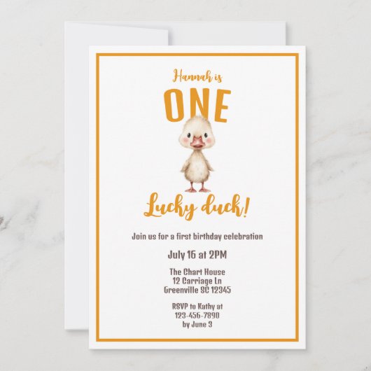 One Lucky Duck First Birthday Kaart (Voorkant)