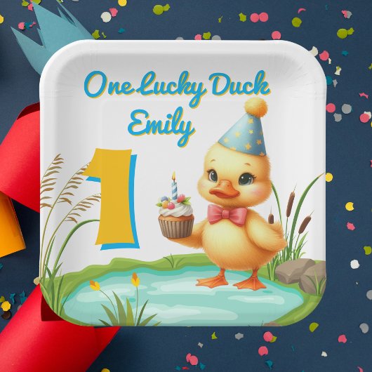 One Lucky Duck Girl 1st Birthday Party Papieren Bo Papieren Bordje