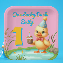 One Lucky Duck Girl 1st Birthday Party Papieren Bo Papieren Bordje
