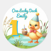 One Lucky Duck Girl 1st Verjaardagsfeest Ronde Sticker (Voorkant)