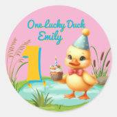 One Lucky Duck Girl 1st Verjaardagsfeest Ronde Sticker (Voorkant)