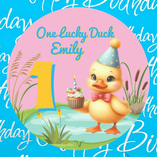 One Lucky Duck Girl 1st Verjaardagsfeest Ronde Sticker