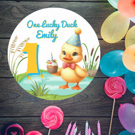 One Lucky Duck Girl 1st Verjaardagsfeest Ronde Sticker