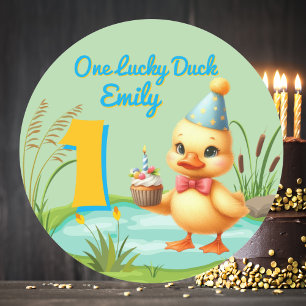One Lucky Duck Girl 1st Verjaardagsfeest Ronde Sticker
