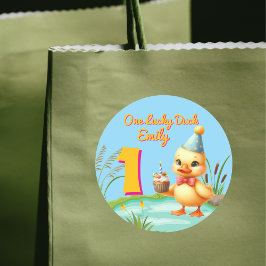 One Lucky Duck Girl 1st Verjaardagsfeest Ronde Sticker