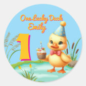 One Lucky Duck Girl 1st Verjaardagsfeest Ronde Sticker (Voorkant)