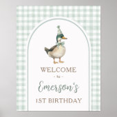 One Lucky Duck Green Gingham 1e verjaardag Welkom Poster (Voorkant)