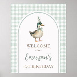 One Lucky Duck Green Gingham 1e verjaardag Welkom Poster