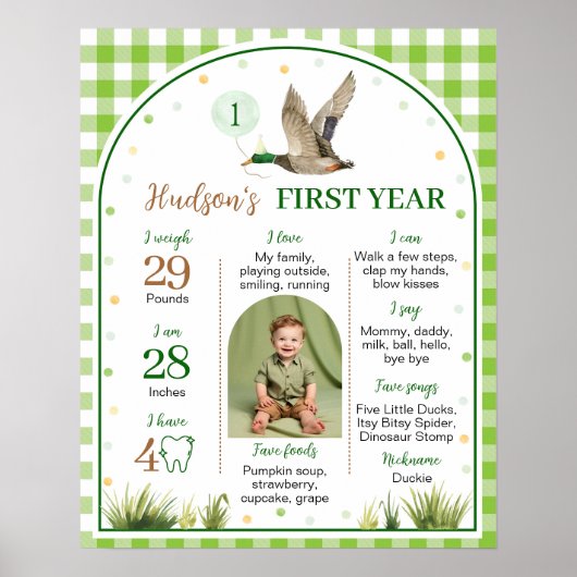 One Lucky Duck Green Gingham Verjaardag Mijlpaal Poster (Voorkant)