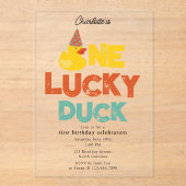 One Lucky Duck Invite 1st  First Birthday Cute Acryl Uitnodigingen (Voorkant)