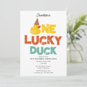 One Lucky Duck Invite 1st First Birthday Cute Kaart (Staand voorkant)