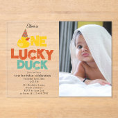 One Lucky Duck Invite 1st First Birthday Photo Acryl Uitnodigingen (Voorkant)