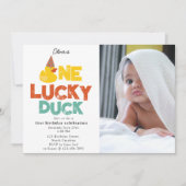 One Lucky Duck Invite 1st First Birthday Photo Kaart (Voorkant)