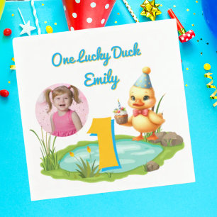 One Lucky Duck Kids 1e verjaardag foto Servet