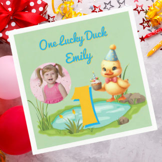 One Lucky Duck Kids 1st Birthday Photo Servet