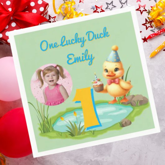 One Lucky Duck Kids 1st Birthday Photo Servet