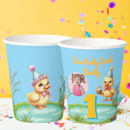 One Lucky Duck Kids Birthday Photo Papieren Bekers