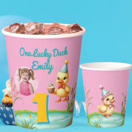 One Lucky Duck Kids Birthday Photo Papieren Bekers