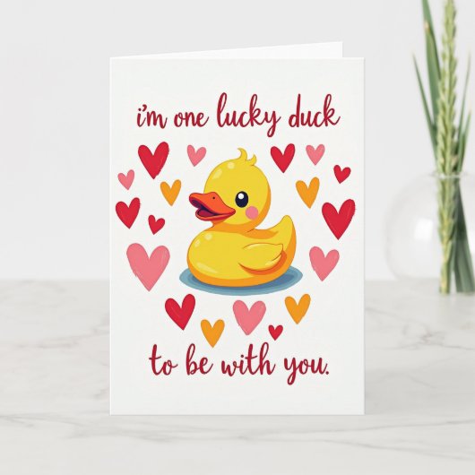 One Lucky Duck Love Hearts Card Kaart (Voorkant)