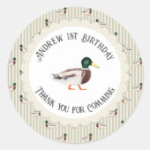 One Lucky Duck Mallard 1st Birthday Dank u Ronde Sticker (Voorkant)