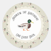 One Lucky Duck Mallard 1st Birthday Favoriet Ronde Sticker (Voorkant)