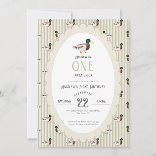 One Lucky Duck Mallard 1st Verjaardagsfeest Kaart (Voorkant)