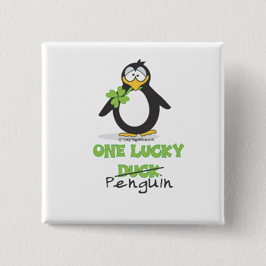 One Lucky Duck Penguin Vierkante Button 5,1 Cm (Voorkant)