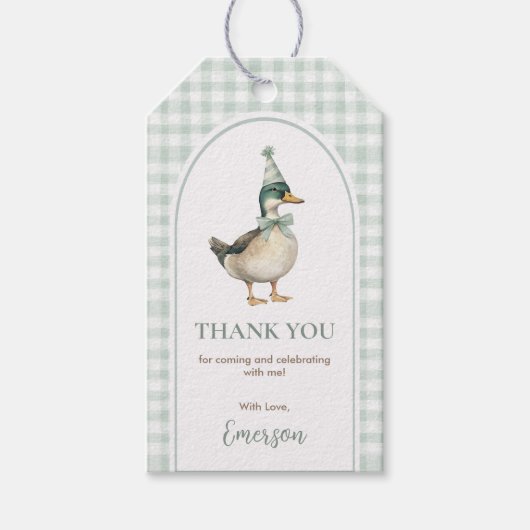 One Lucky Duck Sage Green Balloon Verjaardag Cadeaulabel (Voorkant)