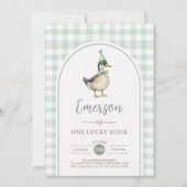 One Lucky Duck Sage Green Gingham 1e verjaardag Kaart (Voorkant)