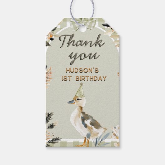 One Lucky Duck Schattige Duckling Gingham 1e verja Cadeaulabel (Voorkant)
