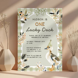 One Lucky Duck Schattige Duckling Gingham 1e verja Kaart