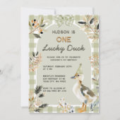 One Lucky Duck Schattige Duckling Gingham 1e verja Kaart (Voorkant)