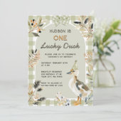 One Lucky Duck Schattige Duckling Gingham 1e verja Kaart (Staand voorkant)