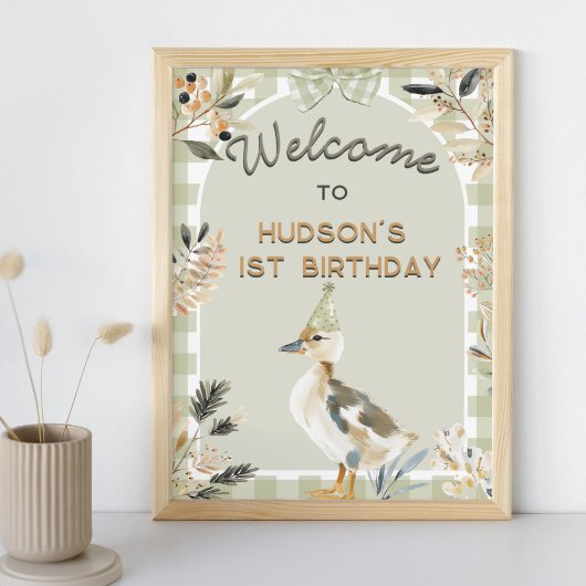 One Lucky Duck Schattige Duckling Gingham 1e verja Poster