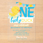 One Lucky Duck Waterverf 1e verjaardag Acryl Uitnodigingen (Voorkant)
