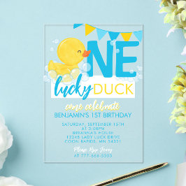 One Lucky Duck Waterverf 1e verjaardag Acryl Uitnodigingen