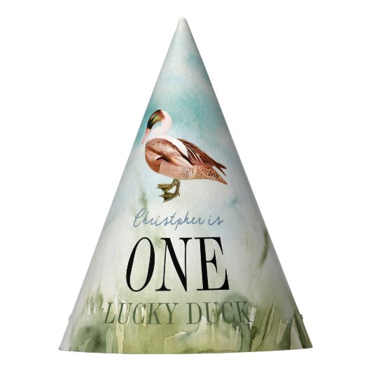 One Lucky Duck Waterverf Boy 1e Verjaardag Feesthoedjes (Voorkant)