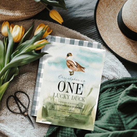 One Lucky Duck Waterverf Boy 1e Verjaardag Kaart