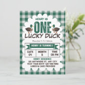 One Lucky Duck Waterverf Boy 1e verjaardagsfeestje Kaart (Staand voorkant)