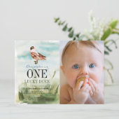 One Lucky Duck Waterverf Boy 1e Verjaardagsfoto Kaart (Staand voorkant)