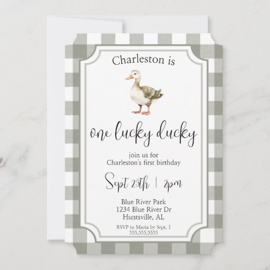 "One Lucky Ducky" Schattigee Picknick Eerste Verja Kaart (Voorkant)