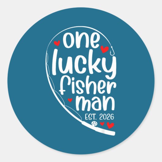 One Lucky Fisher Man 2026 Heart Valentine Matching Ronde Sticker (Voorkant)