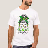 One Lucky Lunch Lady Shamrock Messy Bun Funny St P T-shirt (Voorkant)