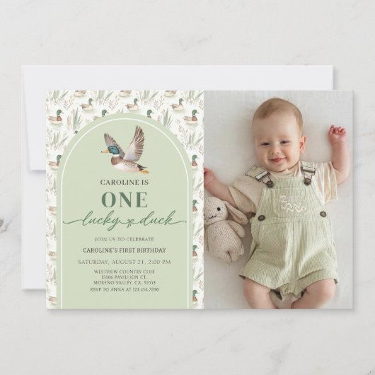 One Lucky Mallard Ducks 1st Birthday Foto Kaart (Voorkant)