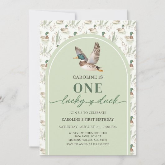 One Lucky Mallard Ducks 1st Birthday Invitation Kaart (Voorkant)