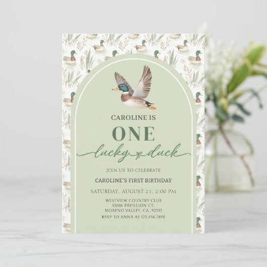 One Lucky Mallard Ducks 1st Birthday Invitation Kaart (Staand voorkant)