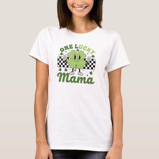 One Lucky Mama Retro Shamrock Mascot Art T-shirt (Voorkant)