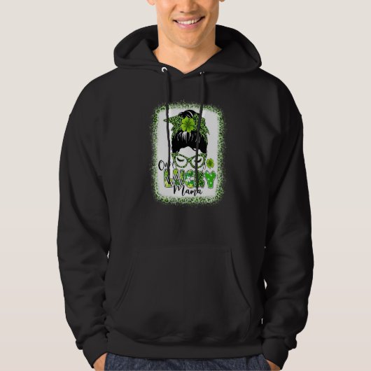 One Lucky Mama St Patricks Day Messy Bun Leopard S Hoodie (Voorkant)