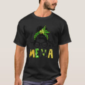 One Lucky Mema Messy Bun Leopard St Patrick's Day T-shirt (Voorkant)