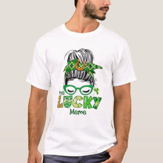 One Lucky Meme Messy Bun Leopard St Patrick's Day T-shirt